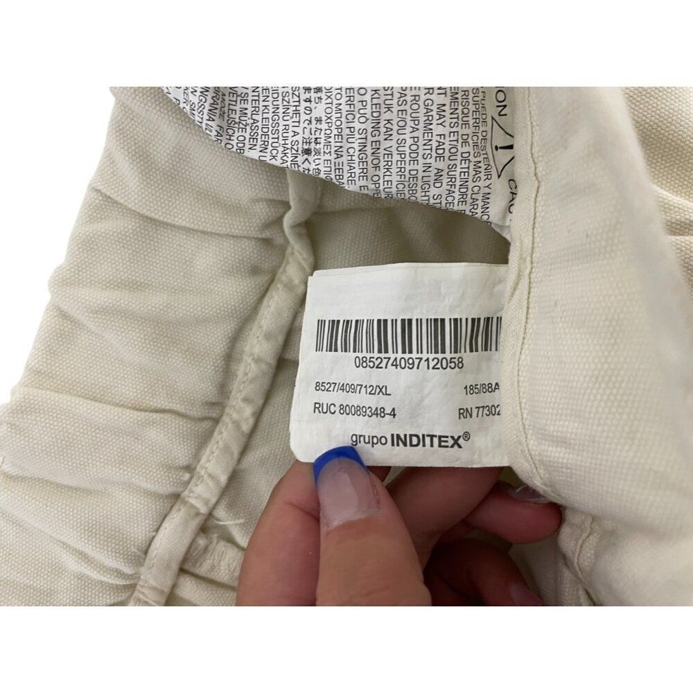 Zara Mens Pants XL Cream Ecru Relaxed Fit Pleated Cotton 8527/409 NWT - Picture 7 of 11